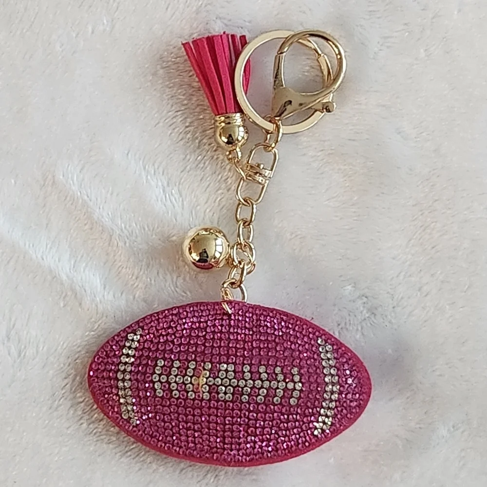 Pink Rhinestone Football Keychain Bag Charm